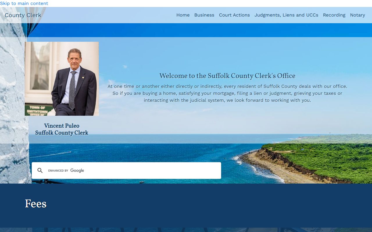 Suffolk County Clerk public records fee schedule page