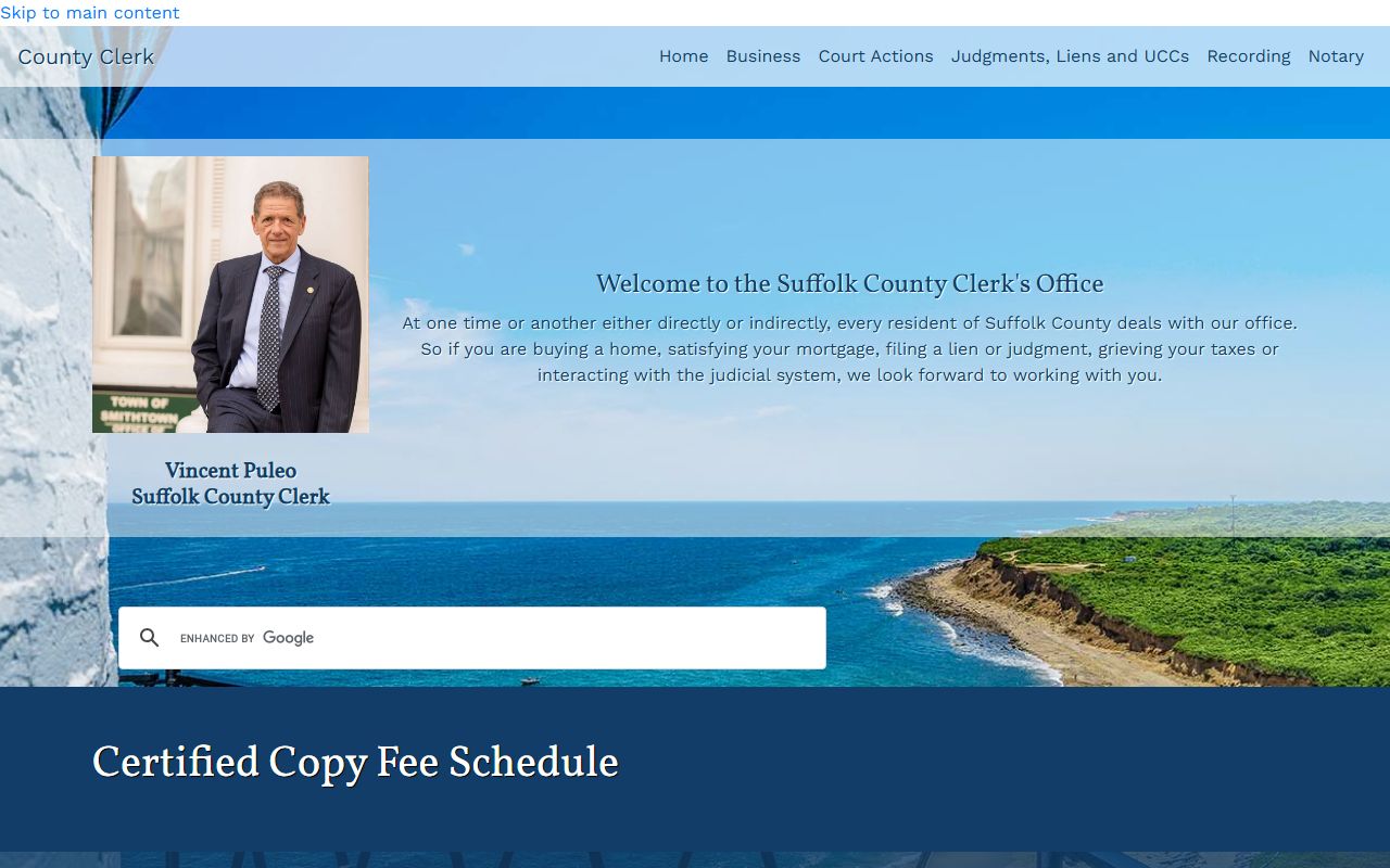 Suffolk County Clerk certified copy fee schedule page