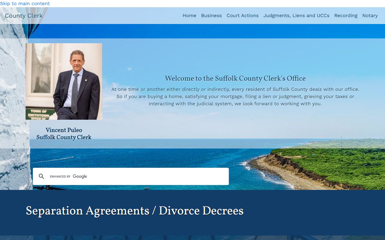 Suffolk County Clerk divorce decree records and restrictions page