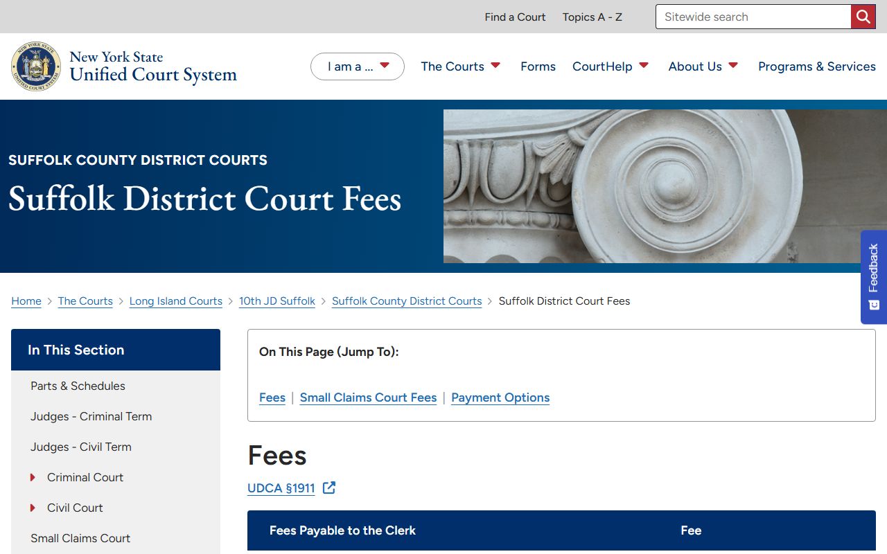 Suffolk County District Court fee schedule records page