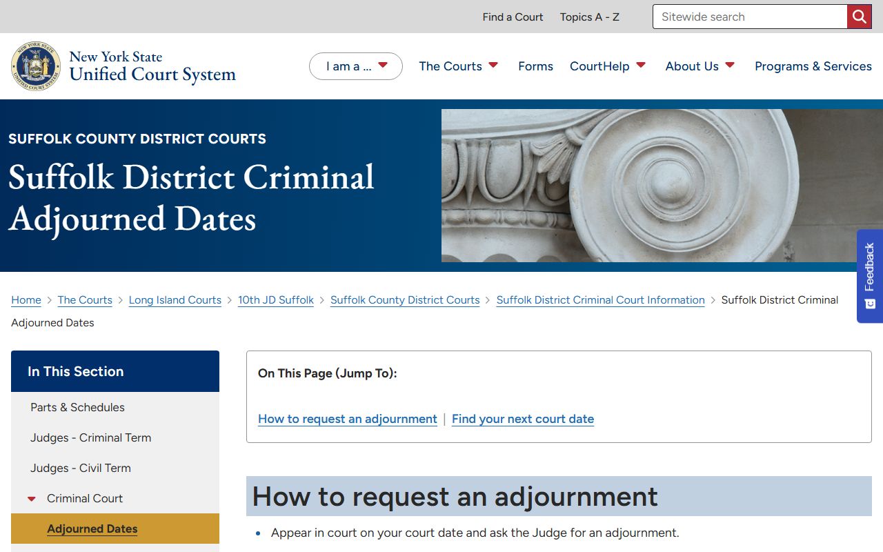 Suffolk County District Court criminal adjourned dates docket page