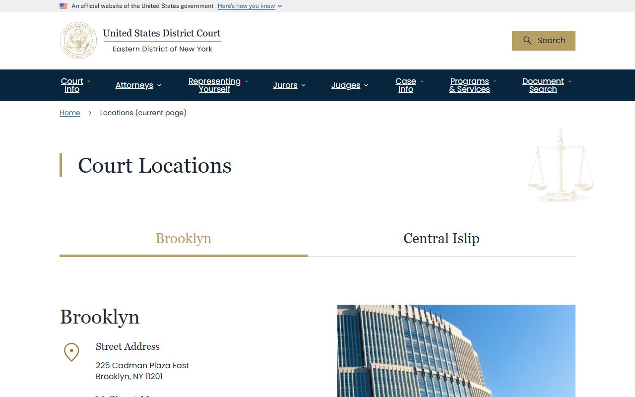 EDNY Central Islip federal courthouse near Suffolk County courts