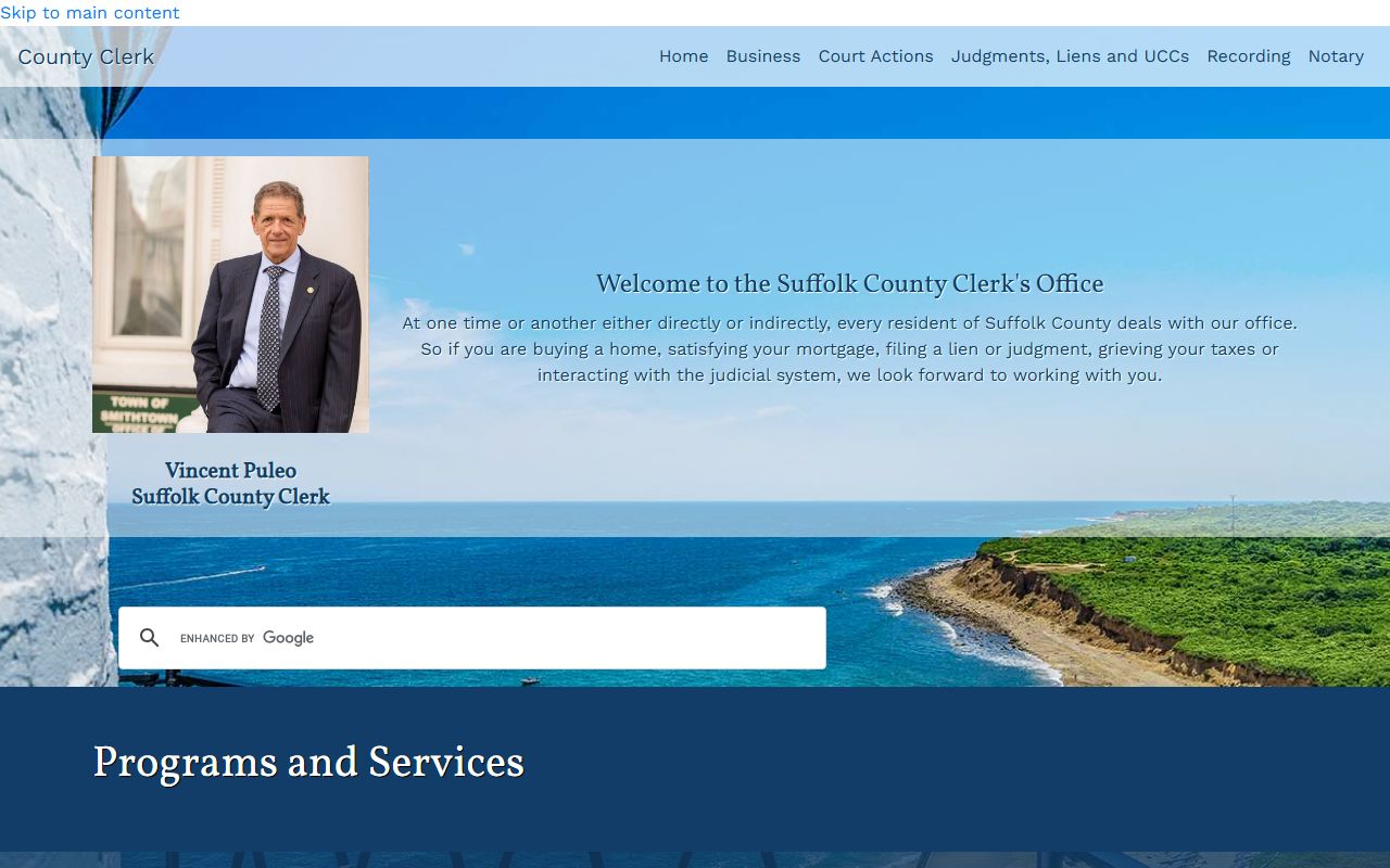 Suffolk County Clerk court records programs and services page