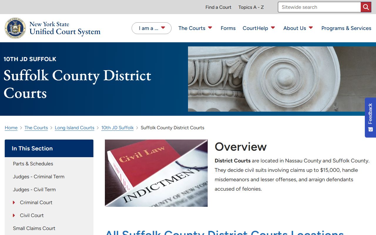 Suffolk County District Court records overview page