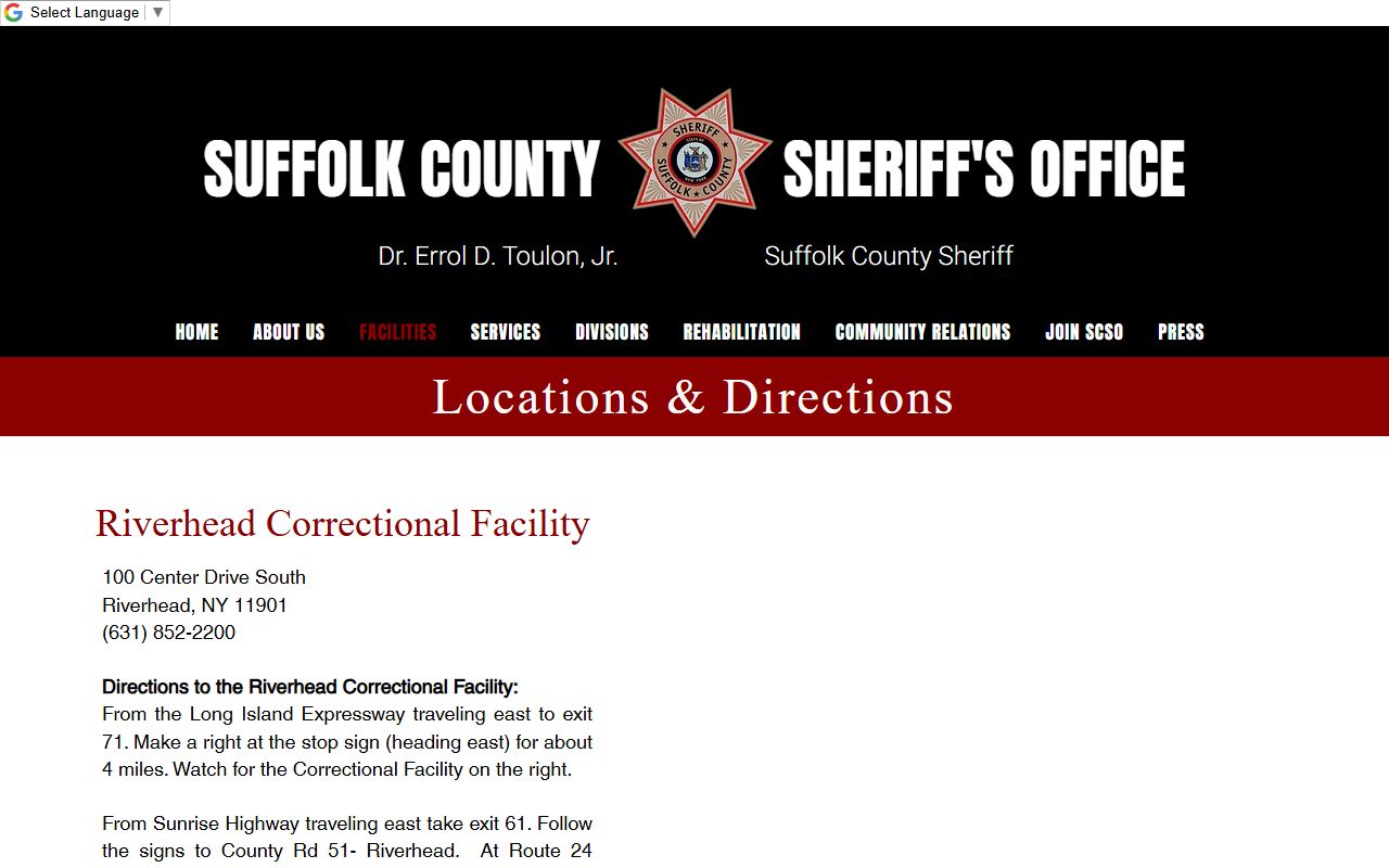 Suffolk County Sheriff jail facilities and inmate records page