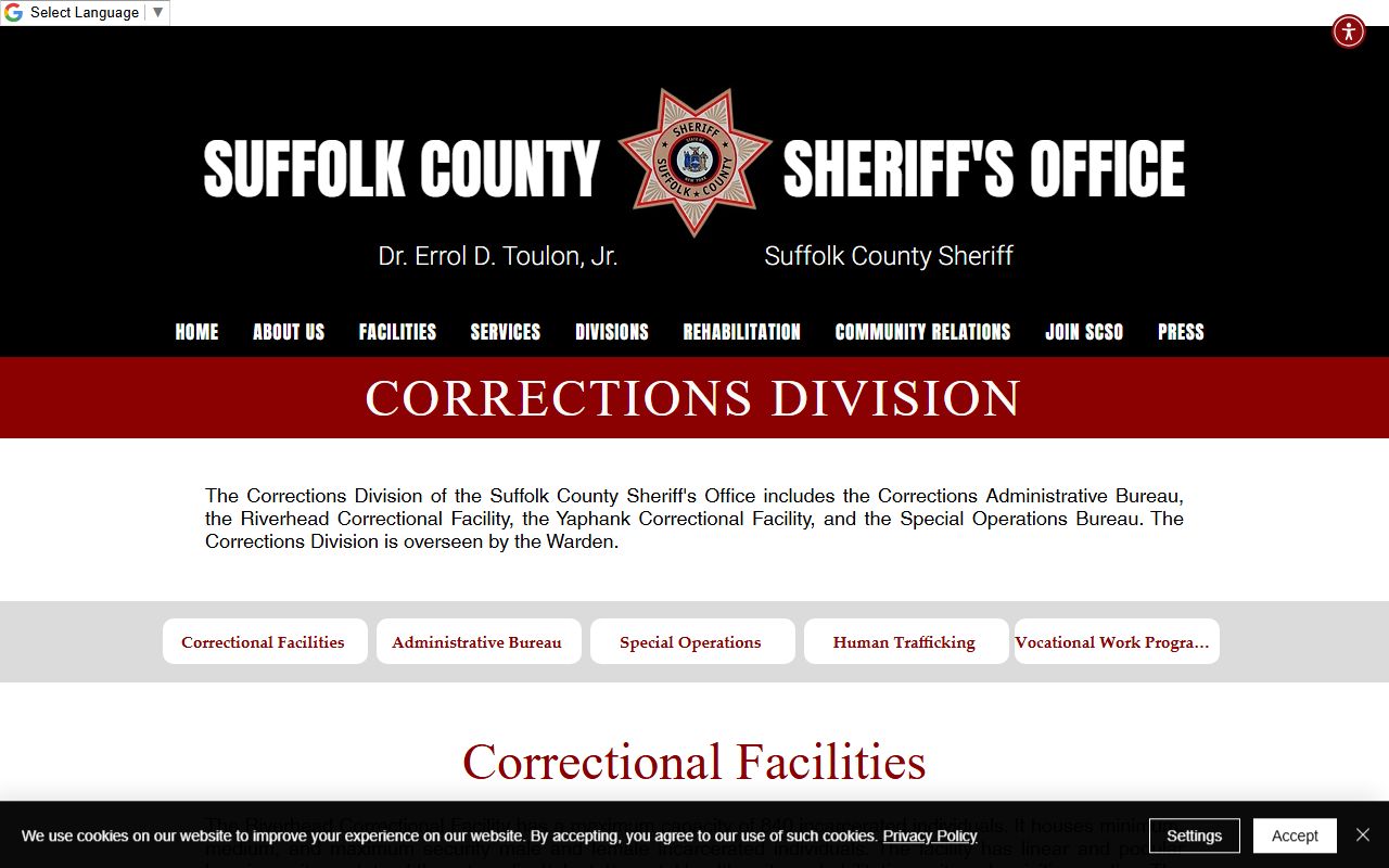 Suffolk County jail corrections division inmate capacity page