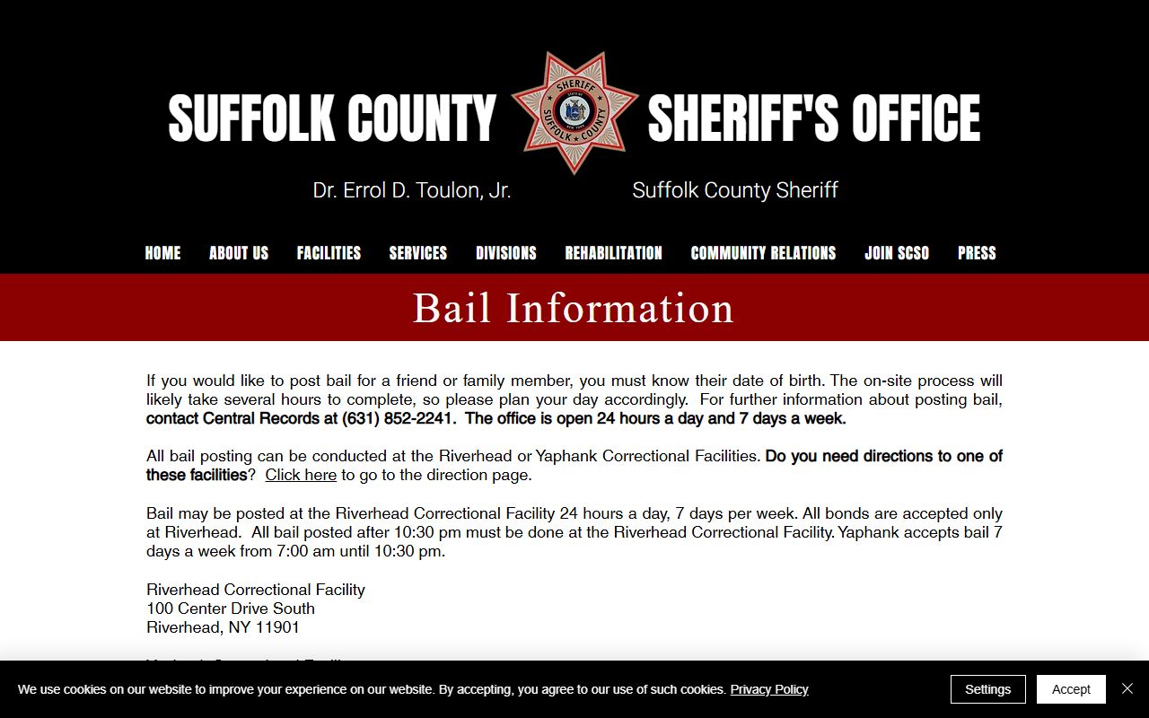 Suffolk County jail bail posting information for inmates