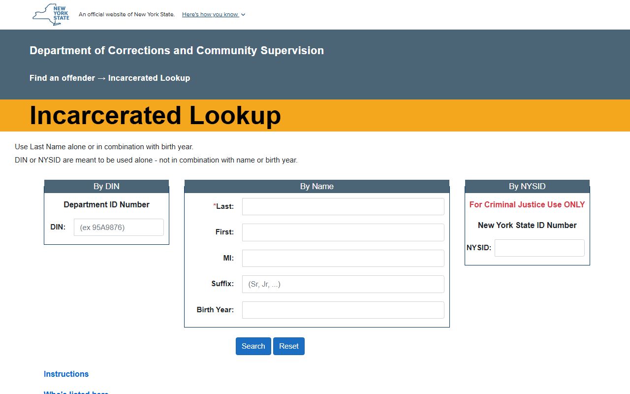New York DOCCS released inmate lookup for Suffolk County
