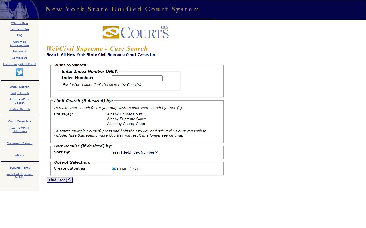 WebCivil Supreme Suffolk County court records search page