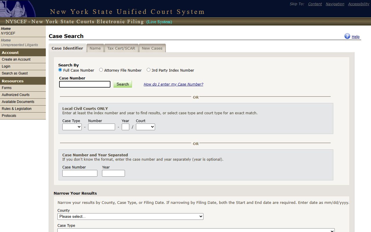 NYSCEF Suffolk County court records document search page
