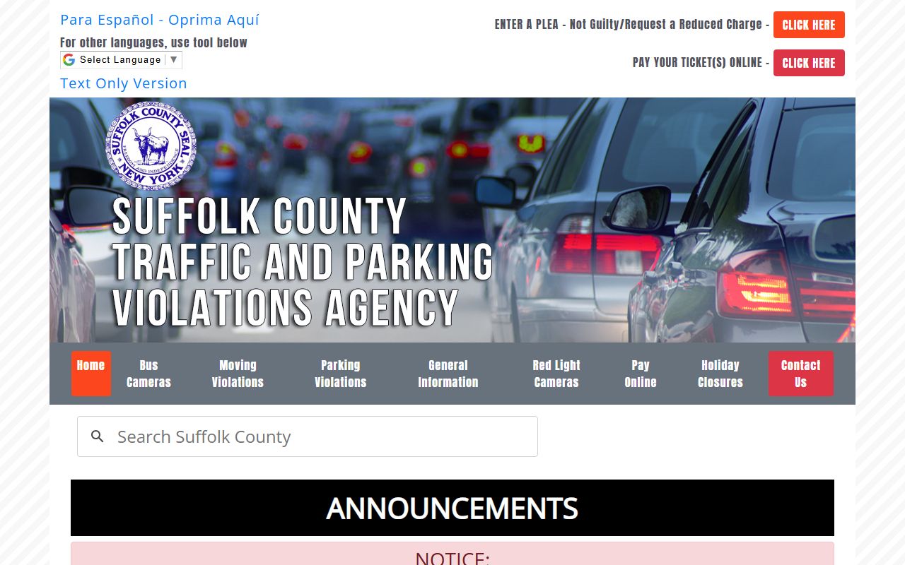 Suffolk County Traffic and Parking Violations Agency records page