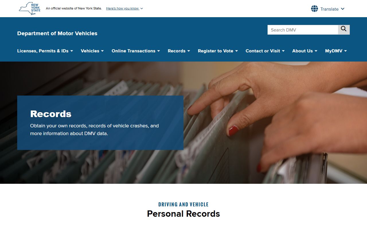 New York DMV driver records page for Suffolk County traffic cases